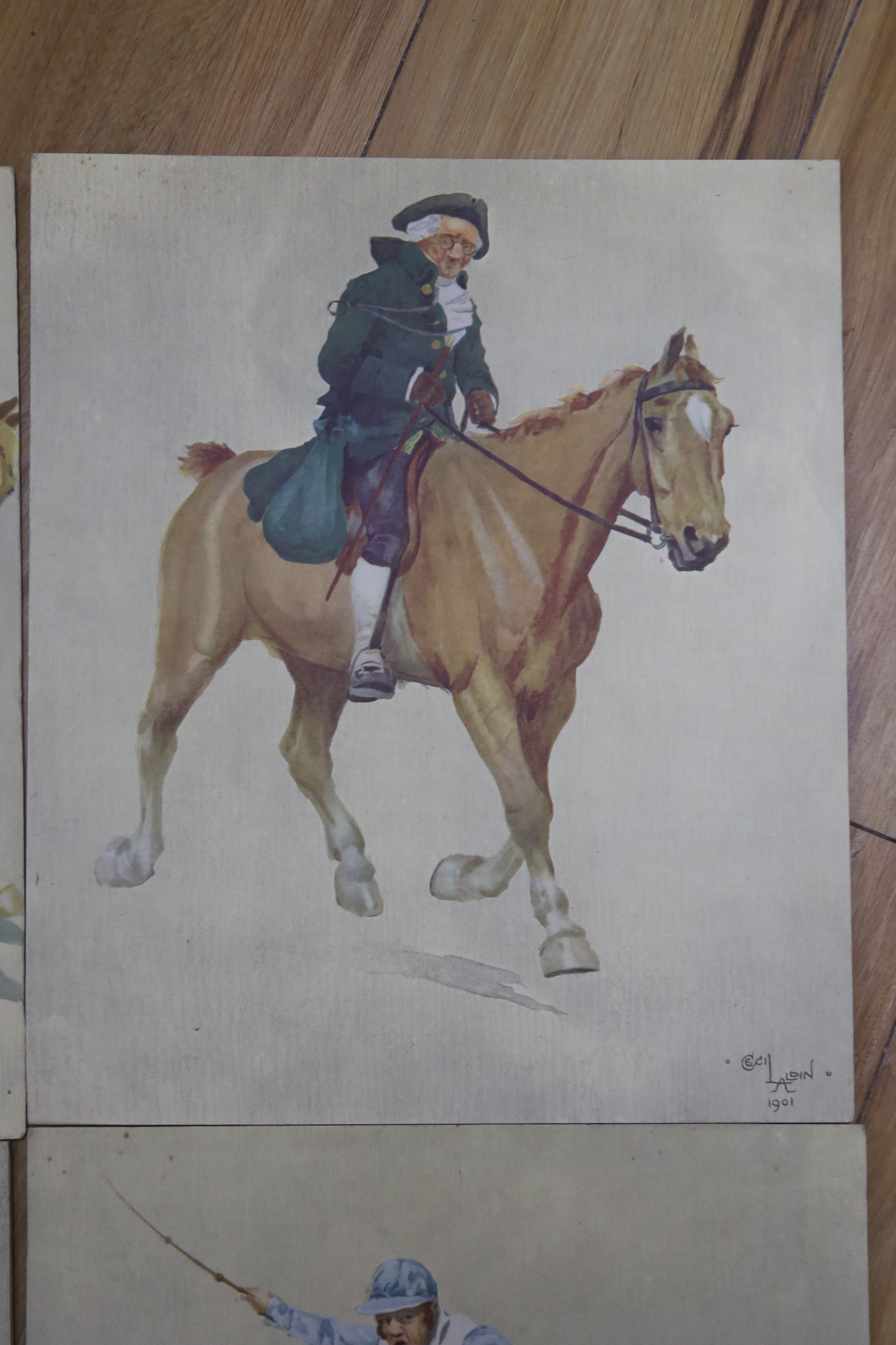 Five Cecil Aldin unframed equestrian prints.